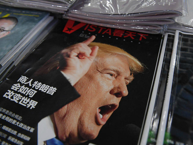 A magazine featuring US President-elect Donald Trump is seen at a bookstore in Beijing on