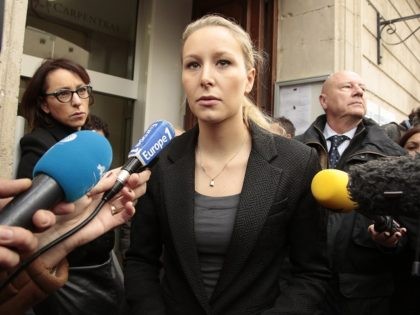 CARPENTRAS, FRANCE - DECEMBER 06: Marion Marechal-Le Pen vice President of the French far-right Front National (FN) party and candidate for the regional elections in the Provence-Alpes-Cote d'Azur (PACA) region speaks to the press as she leaves a polling station on December 6, 2015 in Carpentras, France. Voting is under …