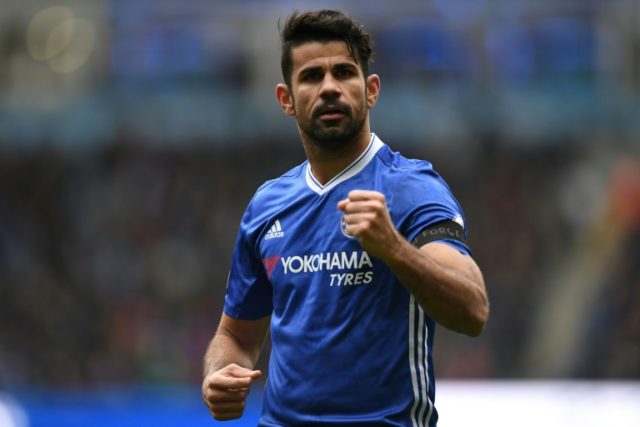 Chelsea's Brazilian-born Spanish striker Diego Costa celebrates scoring his team's first g