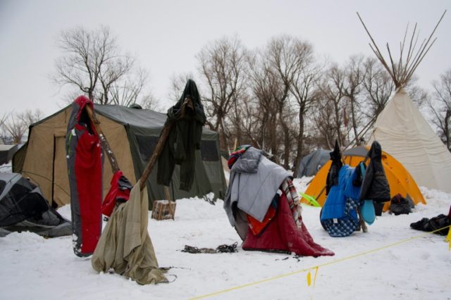 Camping gear hangs out to dry at Oceti Sakowin camp on the edge of the Standing Rock Sioux