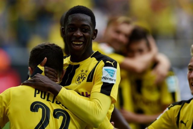 The pressure will be on Dortmund's Ousmane Dembele (C) to score against Real Madrid to hel
