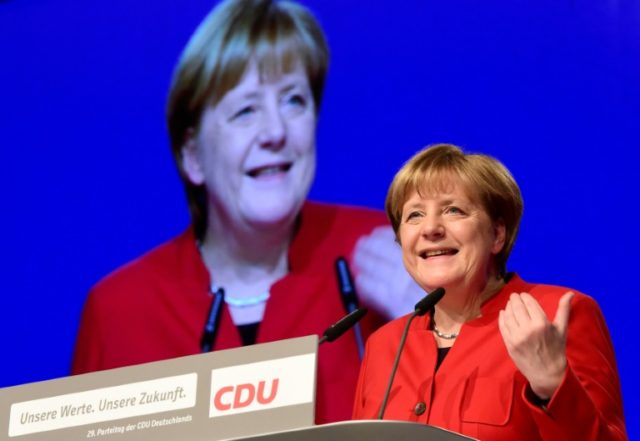 German Chancellor Angela addresses her conservative Christian Democratic Union party in Es