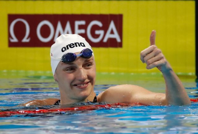 Hungary's Katinka Hosszu celebrates her victory in the 400m Individual Medley final on day