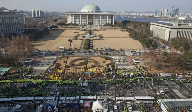 Protesters rally demanding the impeachment of South Korea's President Park Geun-Hye outsid