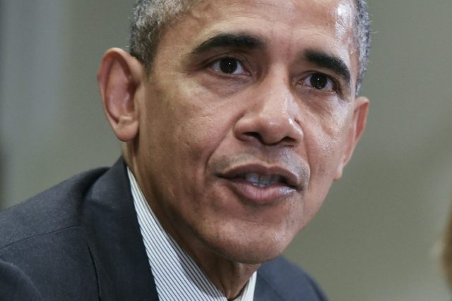 US President Barack Obama speaks during a meeting with members of his national security te