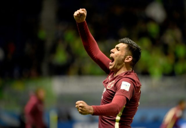 Club America forward Silvio Romero celebrates his second goal during the Club World Cup cl