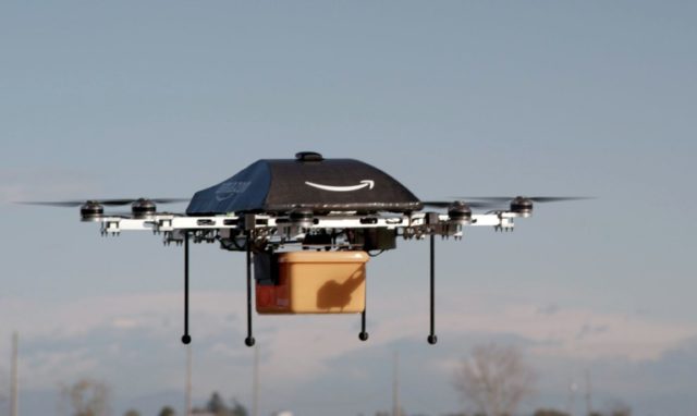 An Amazon picture of a flying "octocopter" mini-drone that would be used to fly small pack