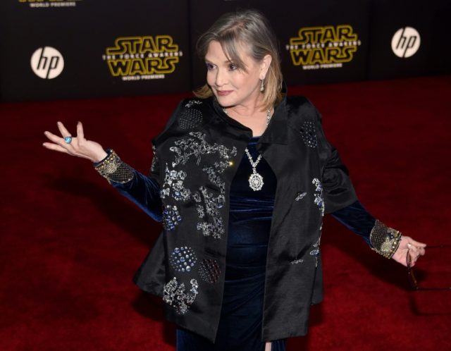 US actress Carrie Fisher attends the premiere of Walt Disney Pictures and Lucasfilm's "Sta