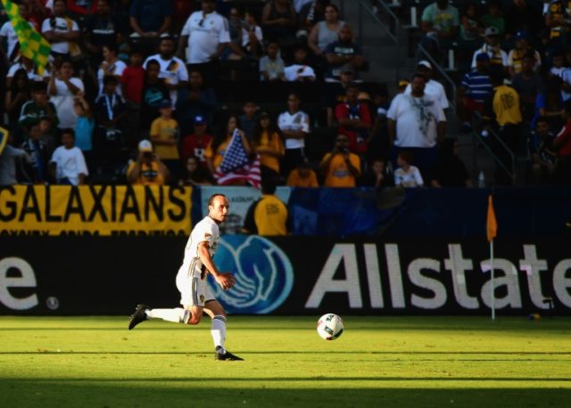 Landon Donovan #26 of the Los Angeles Galaxy chases a ball during his return from retireme