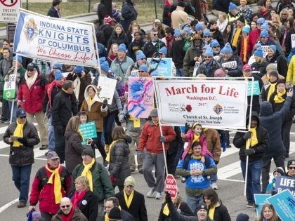 Anti-abortion demonstrators arrive on Capitol Hill in Washington, Friday, Jan. 27, 2017, d