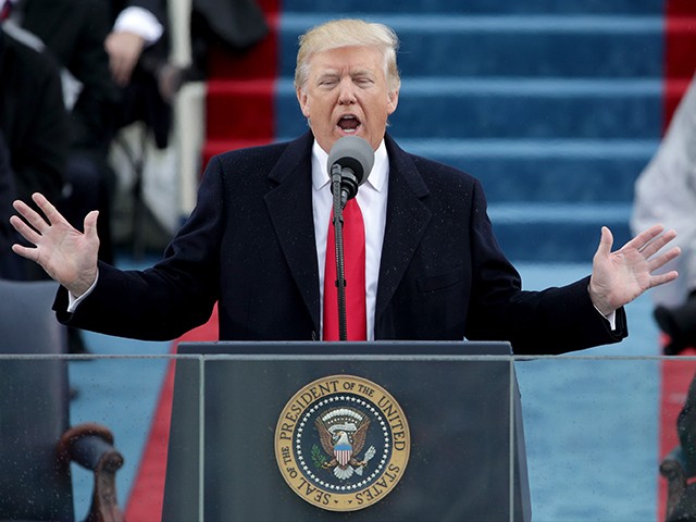 WASHINGTON, DC - JANUARY 20: President Donald Trump delivers his inaugural address on the West Front of the U.S. Capitol on January 20, 2017 in Washington, DC. In today's inauguration ceremony Donald J. Trump becomes the 45th president of the United States. (Photo by Alex Wong/Getty Images)