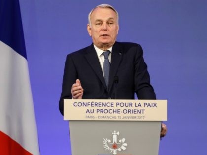 French Minister of Foreign Affairs Jean-Marc Ayrault addresses delegates at the opening of the Mideast peace conference in Paris on January 15, 2017. Around 70 countries and international organisations are making a new push for a two-state solution in the Middle East at the conference in Paris, just days before …