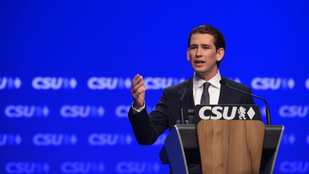 Austrian Foreign Minister Sebastian Kurz speaks during the party congress of the German Christian Social Union Party (CSU) in Munich, southern Germany, on November 4, 2016. / AFP / CHRISTOF STACHE (Photo credit should read CHRISTOF STACHE/AFP/Getty Images)