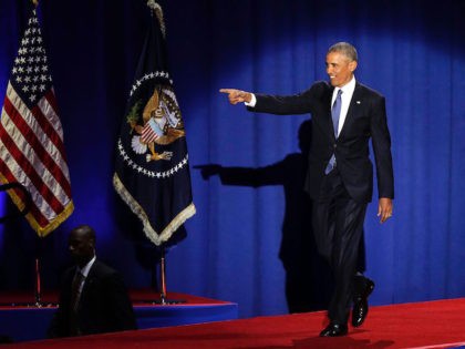 US President Barack Obama arrives to speak during his farewell address in Chicago, Illinoi