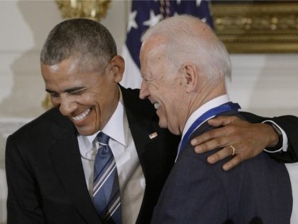 U.S. President Barack Obama (R) presents the Medal of Freedom to Vice-President Joe Biden