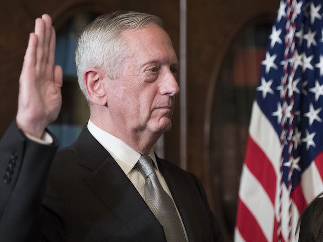 WASHINGTON, DC - JANUARY 20: Marine Corps General James Mattis is sworn-in as Defense Secr