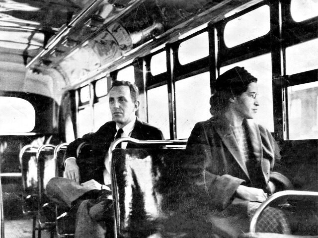This an undated photo shows Rosa Parks riding on the Montgomery Area Transit System bus. P