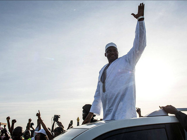 BANJUL, THE GAMBIA - JANUARY 26: Gambian President Adama Barrow arrives at Banjul International Airport on January 26, 2017 in Banjul, The Gambia. Barrow had been staying in Senegal after authoritarian ex-president Yahya Jammeh refused to step down following December election results. (Photo by Andrew Renneisen/Getty Images)