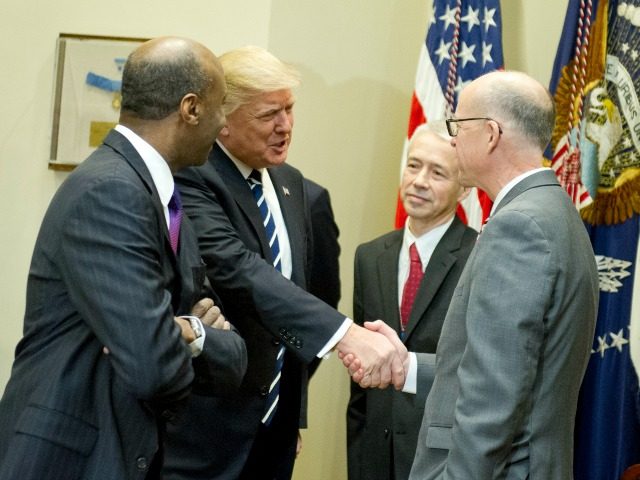 United States President Donald Trump greets representatives from PhRMA, the Pharmaceutical
