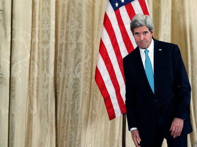 US Secretary of State John Kerry speaks during a press conference at the US embassy on Mar