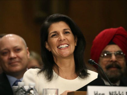 WASHINGTON, DC - JANUARY 18: Gov. Nikki Haley, (R-SC), speaks during her Senate Foreign Re