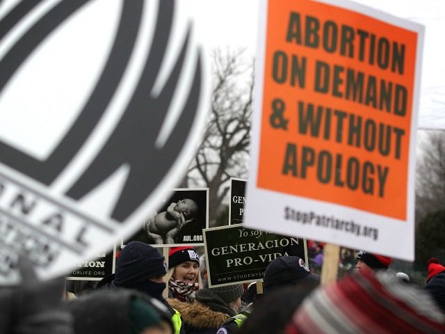 WASHINGTON, DC - JANUARY 22: Pro-life activists stand off against pro-choice activists during the 2016 March for Life January 22, 2016 in Washington, DC. The annual event marked the anniversary of the Supreme Court Roe v. Wade ruling in 1973. (Photo by Alex Wong/Getty Images)