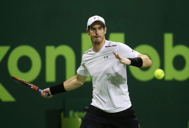 Andy Murray returns the ball to Jeremy Chardy on the fourth day of the ATP Qatar Open tenn