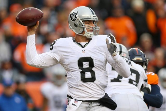 Quarterback Connor Cook of the Oakland Raiders throws in the second quarter of their game