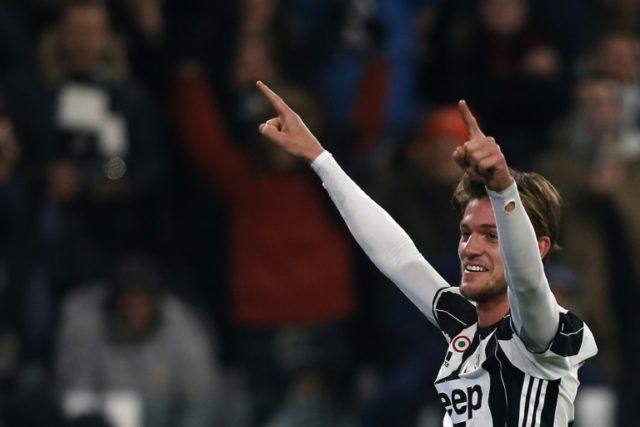 Juventus' Daniele Rugani celebrates after scoring a goal during their UEFA Champions Leagu