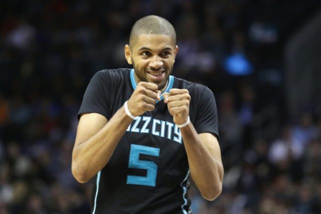 Nicolas Batum of the Charlotte Hornets reacts after their victory against the Oklahoma Cit