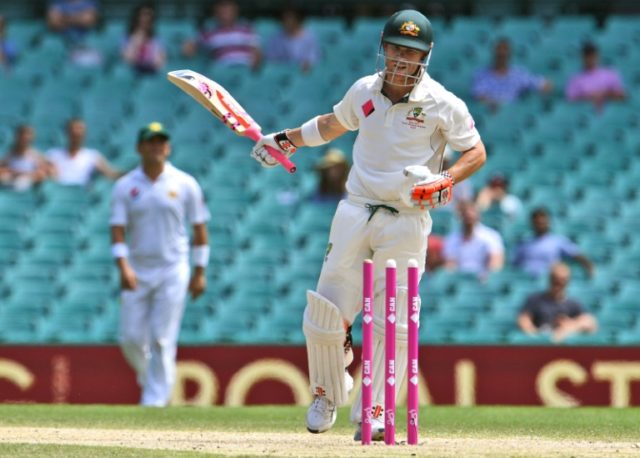 Australia's batsman David Warner is bowled by Pakistan bowler Wahab Riaz on the fourth day