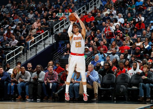 Kyle Korver, previously of the Atlanta Hawks, shoots a three-point basket against the Milw