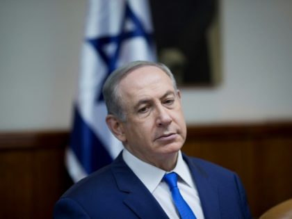 Israeli Prime Minister Benjamin Netanyahu attends the weekly cabinet meeting at his office