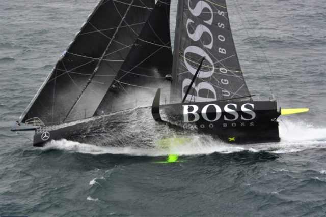 The Imoca monohull Hugo Boss, skippered by Alex Thomson, off the Kerguelen Islands during