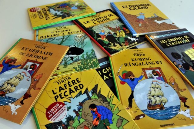 Covers of comics series Tintin translated in several languages, seen at the Casterman publ
