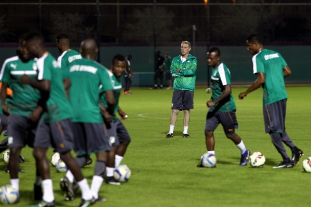 Ivory Coast's head coach Michel Dussuyer attends a training session in Abu Dhabi on Januar