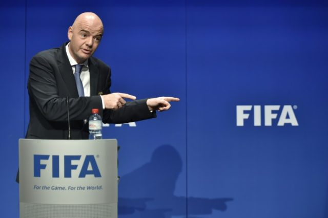 FIFA President Gianni Infantino speaks during a press briefing closing a meeting of the FI