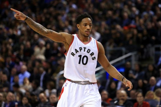 DeMar DeRozan of the Toronto Raptors, seen in action during a NBA game at Air Canada Centr
