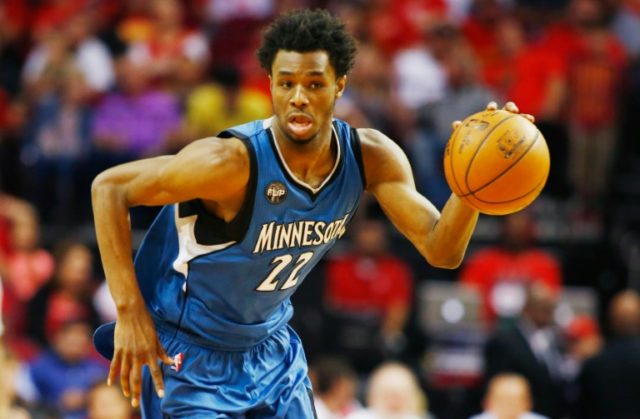 Andrew Wiggins of the Minnesota Timberwolves, seen in action during a NBA game at the Toyo