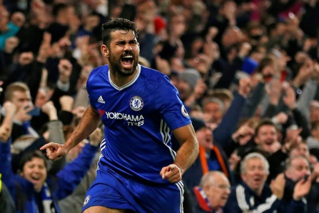 Chelsea's striker Diego Costa celebrates after scoring their fourth goal during the Englis