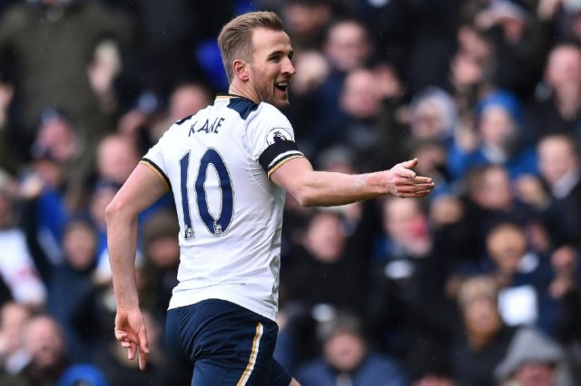 Tottenham Hotspur striker Harry Kane celebrates a goal against West Bromwich Albion at Whi