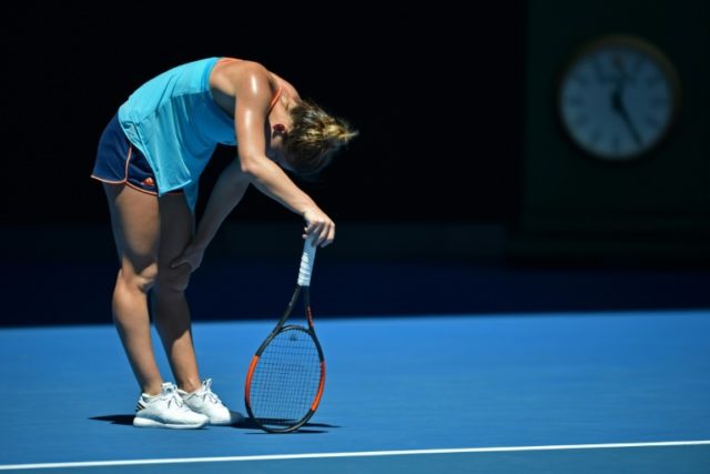 Simona Halep goes out to Shelby Rogers on day one of the Australian Open at the Rod Laver