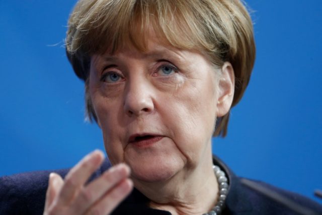 German Chancellor Angela Merkel speaks during a press conference in Berlin on January 16,