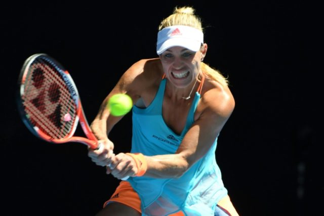 Germany's Angelique Kerber hits a return against compatriot Carina Witthoeft during their