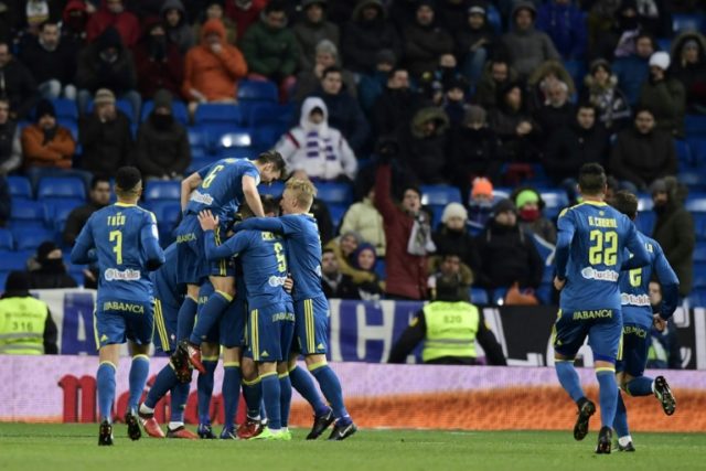 Celta Vigo players celebrate after scoring their second goal during their Spanish Copa del