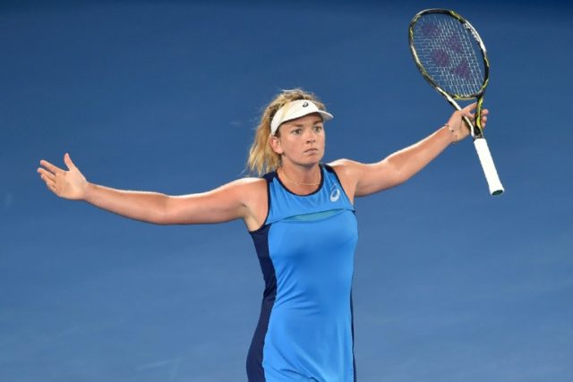 Coco Vandeweghe of the US celebrates her victory against Canada's Eugenie Bouchard after t