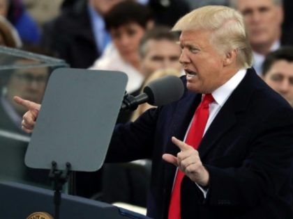 US President Donald Trump delivers his inaugural address January 20, 2017, just hours befo