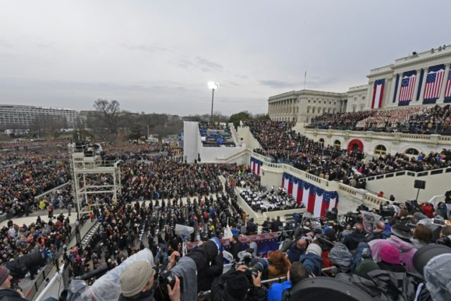 Members of the public fill the Mall and the West Front of the US Capitol on January 20, 20