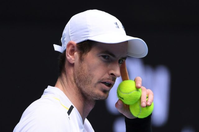 Britain's Andy Murray prepares to serve against Sam Querrey of the US during their Austral