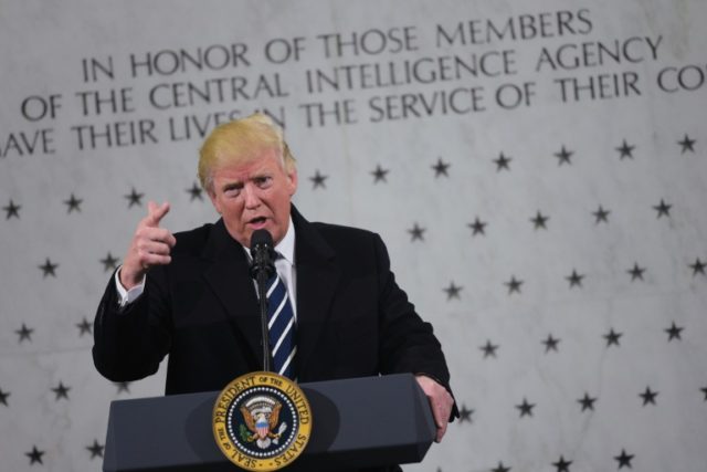 US President Donald Trump speaks at CIA Headquarters in Langley, Virginia, on January 21,